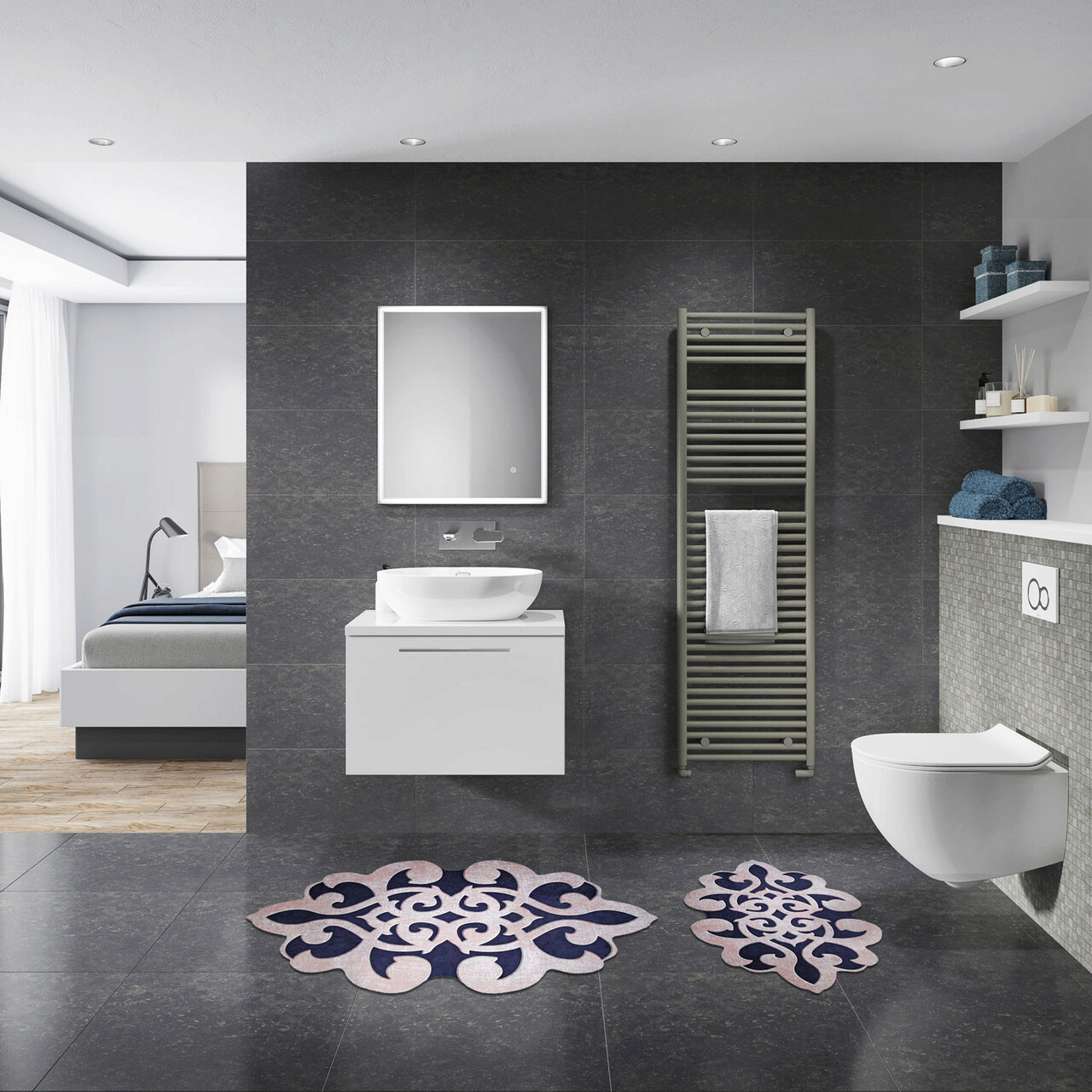 Set covorase de baie, L'essentiel Maison, 21010215Sy, Roz / Albastru Marin - imagine 6